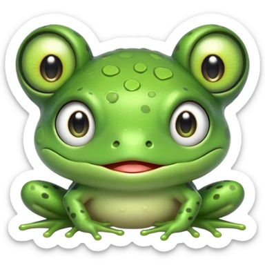 simple kawaii frog whole body, very simple dot eyes, vey big pupils sticker