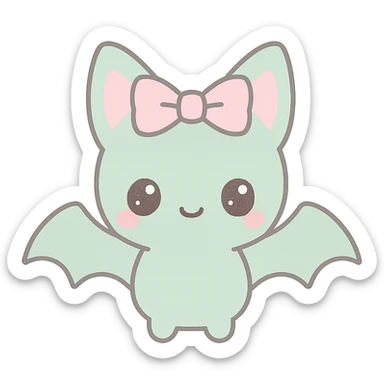 Add a cute gothic pet, a small bat with a pink bow, in kawaii gothic style. Preserve transparent background. sticker