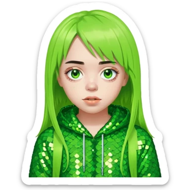 Billie Eilish with lime green sequin outfit sticker