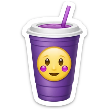 White styro with purple juice inside visible from the top only. Add a stoned yellow emoji face  sticker
