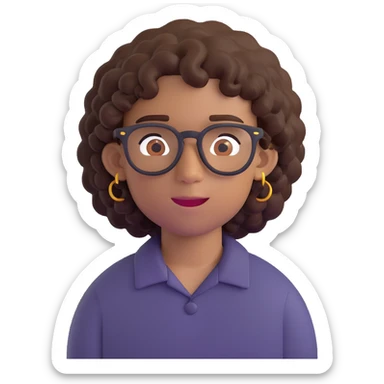 boy with curly hair and brown skin, wearing black glasses and earrings, 3D emoji style sticker