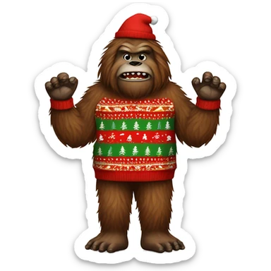 Bigfoot wearing an ugly christmas sweater sticker