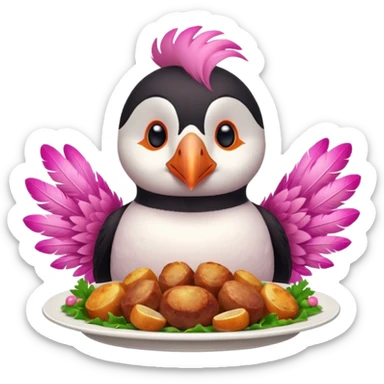 pink puffin pink feathers roast dinner sticker
