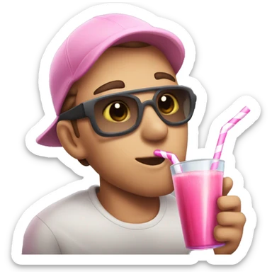 among us crewmate drinking pink juice with a giant straw sticker