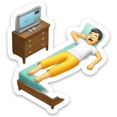 sick man lying on the bed, fever, thermometer with high temperature sticker
