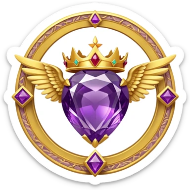 Big round amethyst and triangle rubby inside  the amethyst stone award-in-frame-decorated-with-big-golden-angel--wings and crown sticker