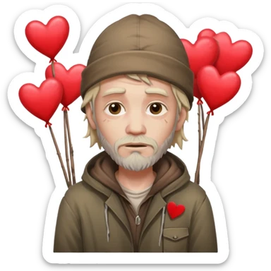 Homeless man with Valentine’s Day decor smelly and ugly  white sticker