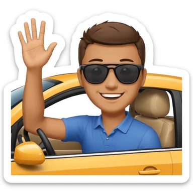 Hyundai ionic driving man waving behind sticker