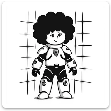 Cabbage Patch Kid in Tron-inspired armor, 80's retro sci-fi, digital grid background sticker