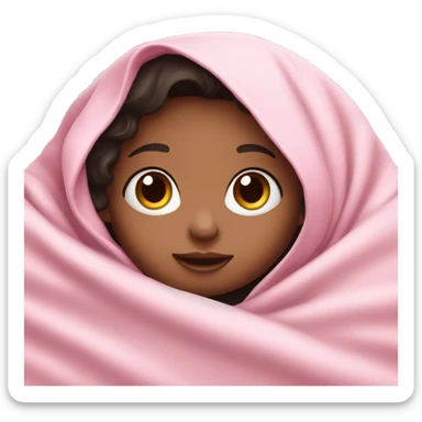 dark brunette cute girl under a baby pink blanket  sticker