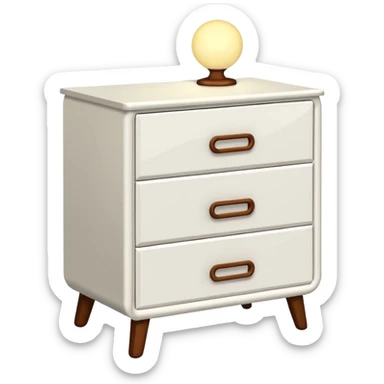 A cute and beautiful petite minimalistic neat Cupboard-commode-drawer-night-stand furniture with a night lamp on  sticker
