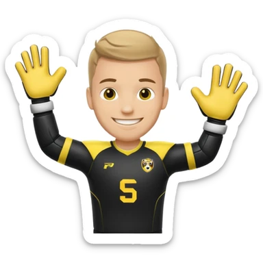 Football goalkeeper gloves with man goalkeeper and small emoji sticker