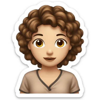 Fille en pyjama marron , yeux noisettes,  cheveux noir court sticker