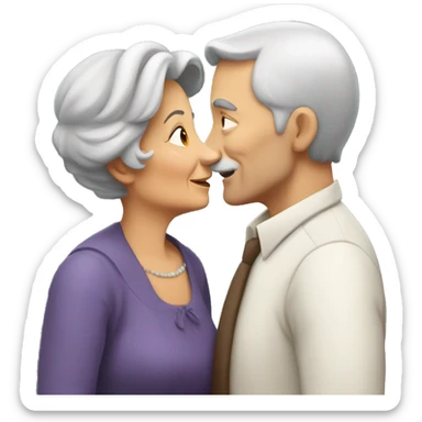 old lady with brown hair kissing man with brown hair sticker