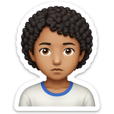 "- Nam
- 10 tuổi
- Da nâu
- Tóc ngắn, đen, xoăn
- mặt nghiêm túc
" sticker