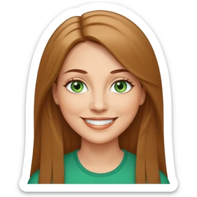 Pretty middle age woman with green eyes and long straight light  brown hair  sticker