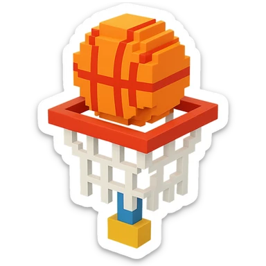 A voxel-style basketball in a net sticker