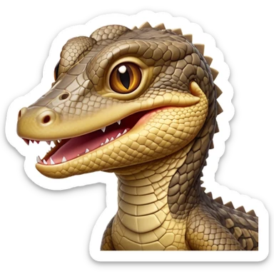 Cinematic Comical Monitor Lizard Portrait Emoji, Head tilted dramatically with an exaggeratedly shocked expression, featuring a robust, patterned body with wide, comically expressive eyes full of humorous disbelief, Simplified yet hilariously expressive features, highly detailed, glowing with a slightly sassy glow, high shine, dramatic yet playful, stylized with an air of quirky reptilian attitude, soft glowing outline, capturing the essence of a meme-worthy monitor lizard that looks ready to side-eye its way into viral fame! sticker