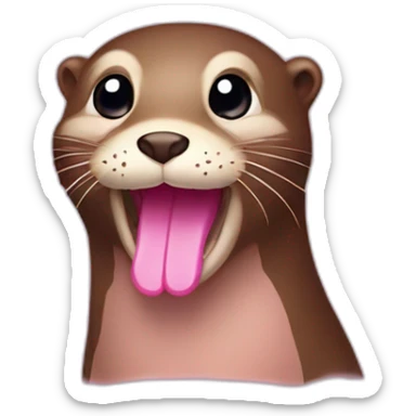 pink otter with stuck-out tongue and squinting eyes sticker