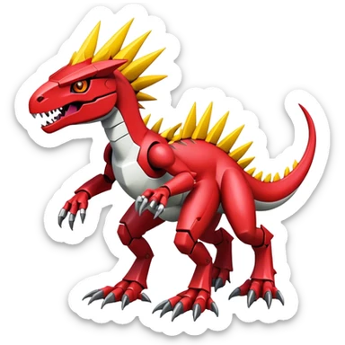 Spiky Cool Edgy Futuristic shiny colorful Digimon-Fakemon-Guilmon-Velociraptor-Mecha full body sticker