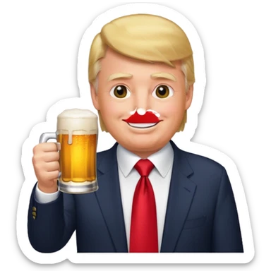 Donald Trump holding a beer, emoji style, with a red tie sticker