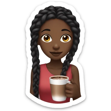 Black girl with black long braids and a hot chocolate sticker