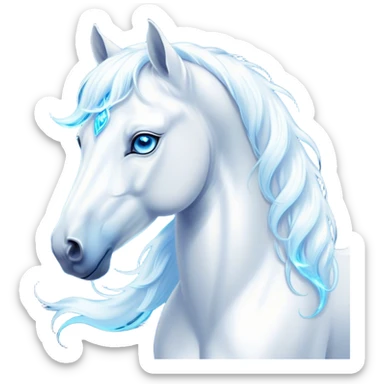 Cinematic Elegant White Horse Portrait Emoji, Head held high with a serene, graceful gaze, showcasing a magnificent pure white fur with a radiant shimmer, flowing mane and tail, and luminous blue eyes that exude beauty and grace, Simplified yet majestically refined features, highly detailed, glowing with a soft, ethereal light, high shine, poised and breathtaking, stylized with an air of pure elegance, capturing the essence of a stunning and graceful steed, so beautiful it feels like it could gallop out of the screen with effortless charm! sticker