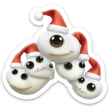 White tadpoles wearing Santa hats sticker