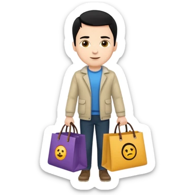 a white man with black hair carrying branded bags sticker