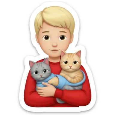 Make 1 gray cats cudling a kid that’s a boy wearing all red and he’s blond sticker