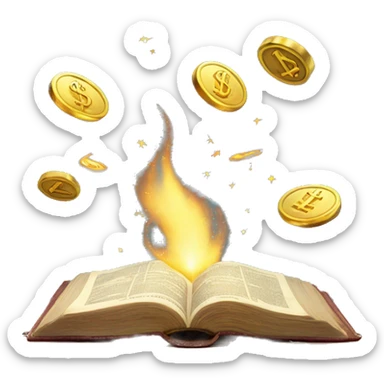 Money reading a bible with sparks and pretty stuff coming out sticker