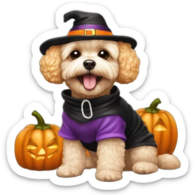 golden maltipoo in halloween costume sticker