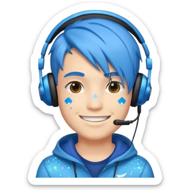 glitter blue gamer boy happy blue hair sticker