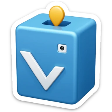 A blue box  and a white tick 4d sticker