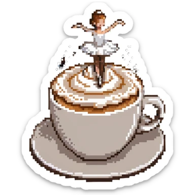 Ballerina dancing on top of frothy cappuccino, coffee cup sticker