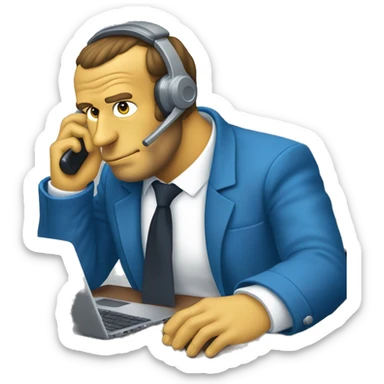 Emmanuel Macron in simpson style dressed as camrom blue outfit making a phone call on a flip phon  sticker