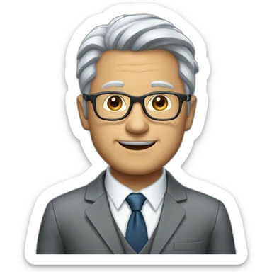 grey haired man with no mustache and with glasses in business suit sticker