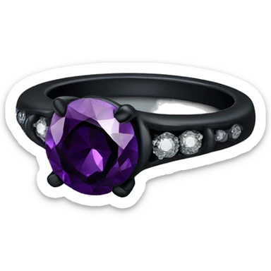 Dainty Black wedding ring with dark purple diamond sticker
