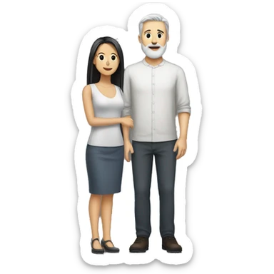 a tall blonde man with a grey beard standing beside an Asian woman with long hair, from the waist p sticker