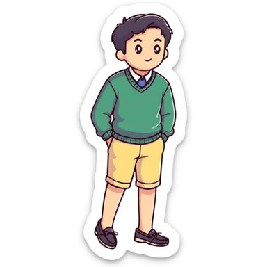 preppy outfit with boat shoes and sweater tied around shoulders sticker