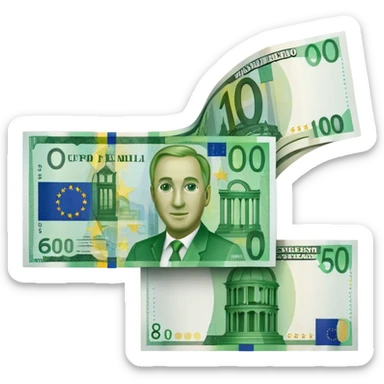 shiny green euro bill with '0€' sticker