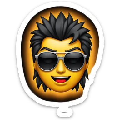 Cinematic Realistic Rock 'n' Roll Pop Culture Emoji, depicted with a dynamic portrayal of the rebellious spirit of rock music rendered with bold textures and vibrant, edgy lighting. sticker