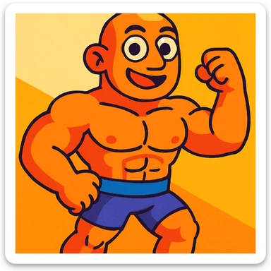 bald muscular man with big eyes sticker