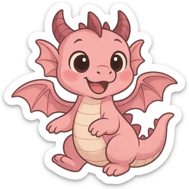 a cute pink dragon, original design, big eyes, blushing cheeks, joyful sticker