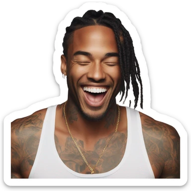 Photo of Victoria secret model laughing with a tattooed male model  sticker