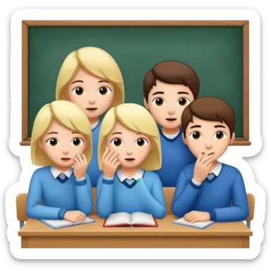 a group of students of both genders (boy and girl) talking quietly in a classroom sticker