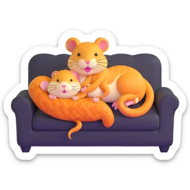 snake hugging a hamster on a soft couch with blankets sticker