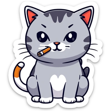 cat with cigarette in mouth staring intensely sticker