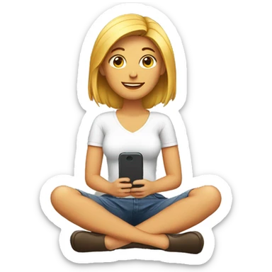 women sitting with phone sticker