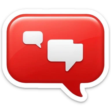 Minimal design featuring a red speech bubble that contains a white play button. On a white background, no text. Suggests intelligent conversation about video content. Clean, modern and tech-oriented sticker